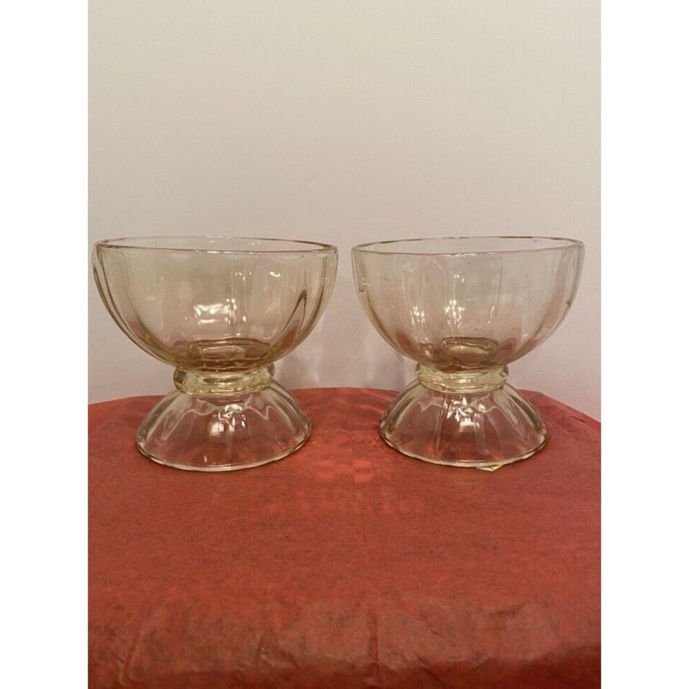 VTG Libbey Ribbed Optic Compote Pedestal Dessert Candy Dish Light Yellow 4.5"